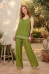 Fıstık Yeşili İtalyan Büyük Beden Astarlı Lastikli İpek Pantolon