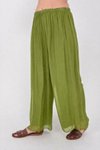 Fıstık Yeşili İtalyan Büyük Beden Astarlı Lastikli İpek Pantolon