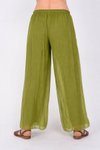 Fıstık Yeşili İtalyan Büyük Beden Astarlı Lastikli İpek Pantolon