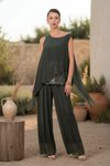 Koyu Haki İtalyan Büyük Beden Astarlı Lastikli İpek Pantolon