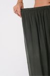 Koyu Haki İtalyan Büyük Beden Astarlı Lastikli İpek Pantolon