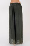 Koyu Haki İtalyan Büyük Beden Astarlı Lastikli İpek Pantolon