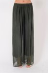Koyu Haki İtalyan Büyük Beden Astarlı Lastikli İpek Pantolon