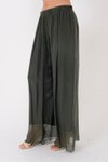 Koyu Haki İtalyan Büyük Beden Astarlı Lastikli İpek Pantolon