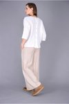 Krem İtalyan Korsajlı Tokalı Kemerli Bol Paça Keten Pantolon
