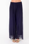 Lacivert İtalyan Büyük Beden Uyumlu Astarlı Lastikli İpek Pantolon