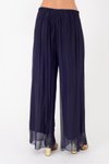 Lacivert İtalyan Büyük Beden Uyumlu Astarlı Lastikli İpek Pantolon