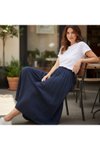 Lacivert Kırışık Beli Lastikli Etek