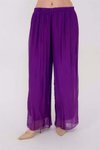 Mor İtalyan Büyük Beden Uyumlu Astarlı Lastikli İpek Pantolon