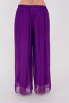 Mor İtalyan Büyük Beden Uyumlu Astarlı Lastikli İpek Pantolon