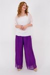 Mor İtalyan Büyük Beden Uyumlu Astarlı Lastikli İpek Pantolon