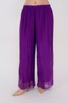 Mor İtalyan Büyük Beden Uyumlu Astarlı Lastikli İpek Pantolon