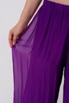 Mor İtalyan Büyük Beden Uyumlu Astarlı Lastikli İpek Pantolon