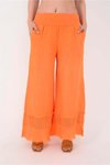 Oranj İtalyan Fisto Paça Detaylı Keten Pantolon