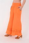 Oranj İtalyan Fisto Paça Detaylı Keten Pantolon