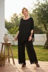 Siyah İtalyan Büyük Beden Astarlı Lastikli İpek Pantolon