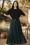 Zümrüt Yeşili Bohem Kemerli Beli Lastikli Şifon Etek