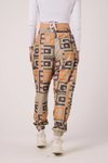 Bej Baskılı Sokak Tarzı Spor Şalvar Bürümcük Pantolon
