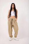 Bej Baskılı Spor Sokak Tarzı Şalvar Pantolon