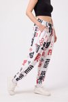 Beyaz Baskılı Spor Baggy Bürümcük Pantolon