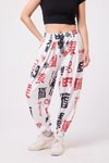 Beyaz Baskılı Spor Baggy Bürümcük Pantolon