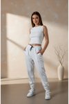 Beyaz Jogger Paçası Lastikli Pantolon