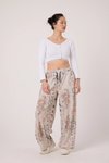 Ekru Baskılı Spor Baggy Bürümcük Pantolon