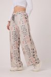 Ekru Baskılı Spor Baggy Bürümcük Pantolon