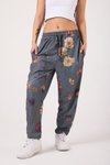 Gri Baskılı Sokak Tarzı Spor Baget Pantolon