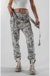 Gri Geometrik Desenli Jogger Kuşaklı Pantolon