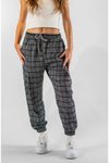 Gri Jakar Ekose Desenli Jogger Ön ve Arka Tek Pileli Pantolon