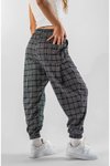 Gri Jakar Ekose Desenli Jogger Ön ve Arka Tek Pileli Pantolon
