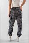 Gri Jakar Ekose Desenli Jogger Ön ve Arka Tek Pileli Pantolon