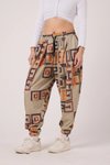 Kahverengi Baskılı Sokak Tarzı Spor Şalvar Bürümcük Pantolon