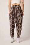 Kahverengi Desenli Sokak Tarzı Spor Şalvar Jakar Pantolon