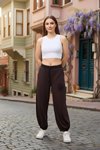 Kahverengi Sokak Tarzı Baggy Paçası Lastikli Pantolon