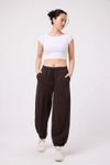 Kahverengi Sokak Tarzı Baggy Paçası Lastikli Pantolon