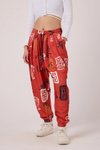 Kırmızı Baskılı Sokak Tarzı Spor Şalvar Bürümcük Pantolon