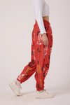 Kırmızı Baskılı Sokak Tarzı Spor Şalvar Bürümcük Pantolon