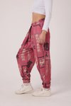 Pembe Baskılı Spor Şalvar Sokak Tarzı Bürümcük Pantolon