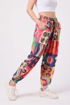 Renkli Baskılı Sokak Tarzı Spor Şalvar Bürümcük Pantolon