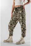 Renkli Kamuflaj Desen Jogger Paçası Lastikli Pantolon