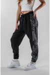Siyah Desenli Jakar Jogger Paçası Lastikli Pantolon