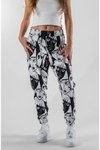 Siyah Desenli Jogger Jakar Paçası Lastikli Pantolon