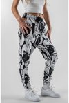 Siyah Desenli Jogger Jakar Paçası Lastikli Pantolon