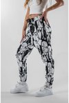 Siyah Desenli Jogger Jakar Paçası Lastikli Pantolon