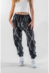 Siyah Dijital Baskılı Jogger Paçası Lastikli Pantolon