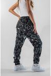 Siyah Dijital Baskılı Jogger Paçası Lastikli Pantolon