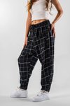 Siyah Ekose Desen Jakar Önden Cepli Pantolon