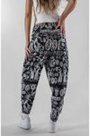 Siyah Etnik Desenli Baget Jakar Pantolon